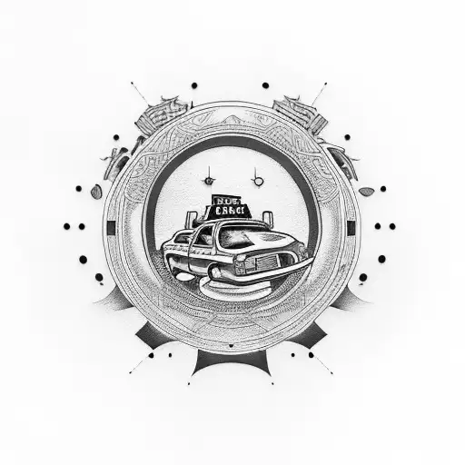 taxi cab driving towards the morning sun tattoo design idea