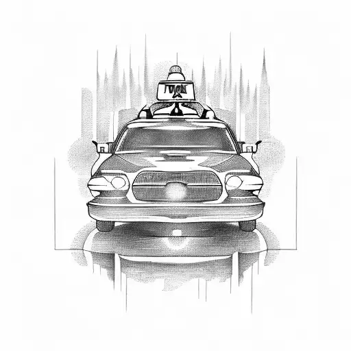 taxi cab driving towards the morning sun tattoo design idea