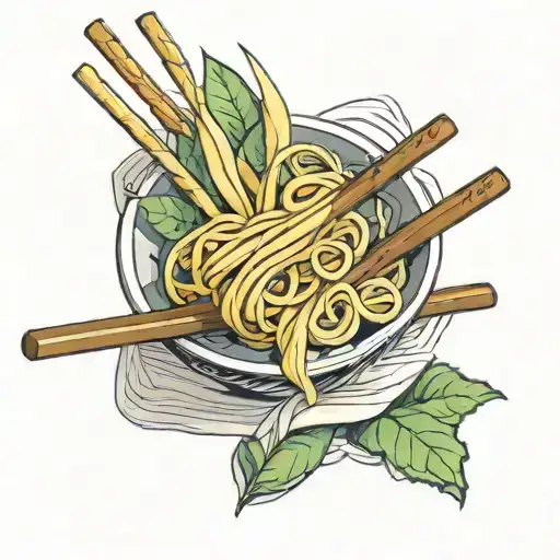 chopsticks tattoo with noodles on it  minimalist but aesthetic tattoo design idea