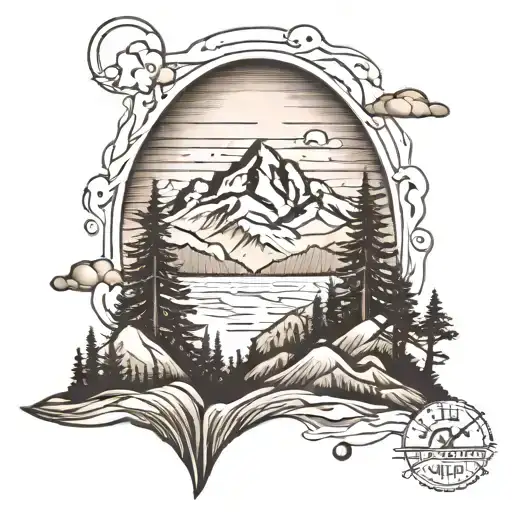 mountain skyline with numbers into it tattoo design idea