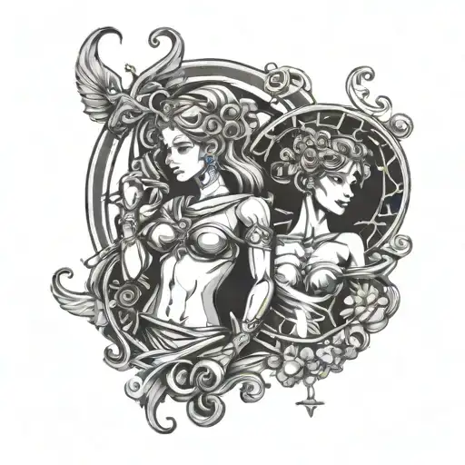 Outline, zodiac signs libra and gemini tattoo design idea