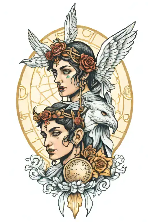 Apollo with Fatima amulet and luminous eyes tattoo design idea