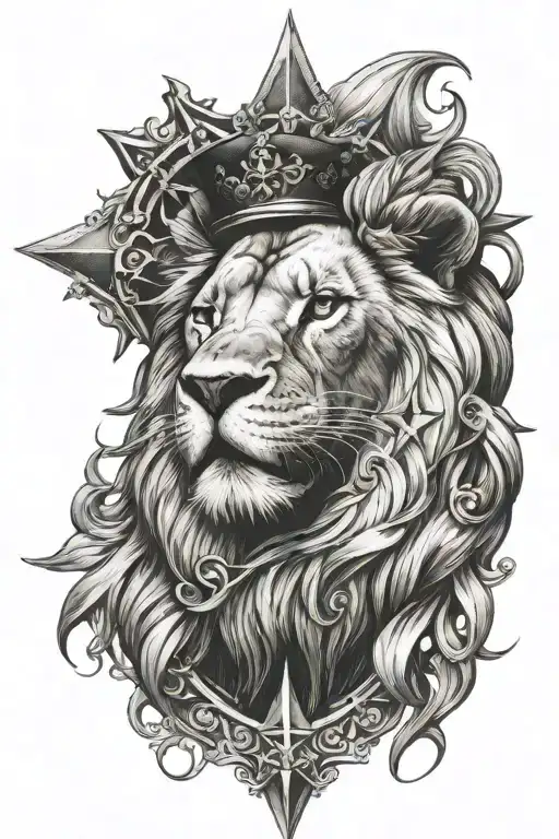 lion with maltese cross tattoo design idea