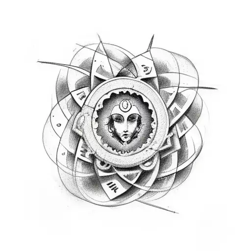 A tattoo design of the iconic seashell symbol of Venus surrounded by the Latin words 'Dea Amoris', which means Goddess o tattoo design idea