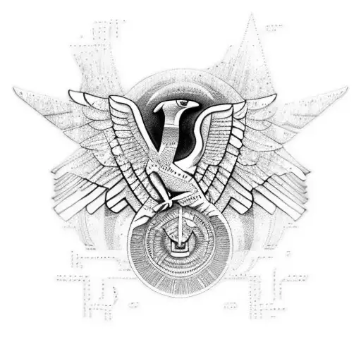 A tattoo design of the Egyptian goddess Isis depicted in ancient hieroglyphs, with the hieroglyphs '𓏏𓁐𓃭'  tattoo design idea