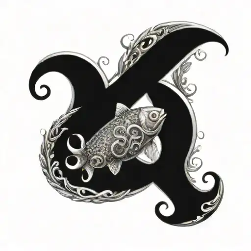 ampersand and pisces fish transforming tattoo design idea