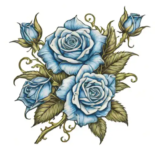 small blue roses and long vines tattoo design idea
