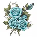 small blue roses and long vines tattoo design idea