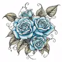 small blue roses and long vines tattoo design idea