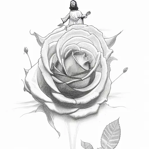 Jesus surrounded by Roses tattoo design idea