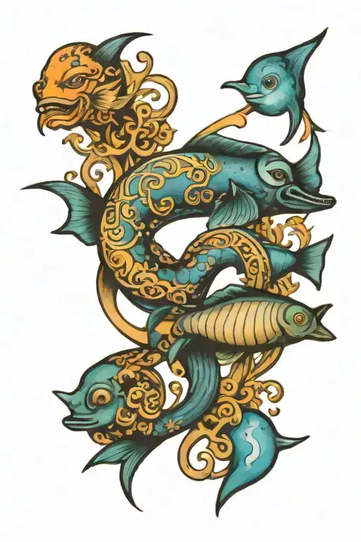 pisces symbol Neptune symbol and Jupiter symbol incorporated tattoo design idea