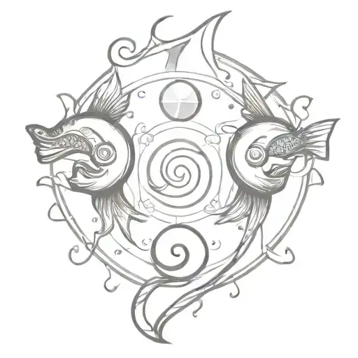 symbolic pisces tattoo with neptune symbol and jupiter symbol  tattoo design idea