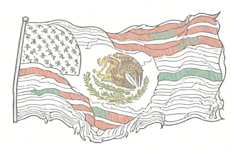american flag ripped into  mexican flag waving tattoo design idea