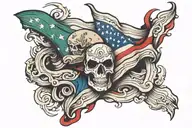 american flag ripped interwined with mexican flag waving tattoo design idea