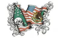 american flag ripped interwined with mexican flag waving tattoo design idea