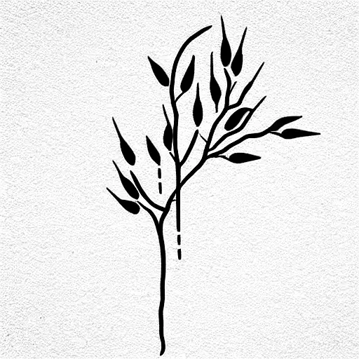 vertical branch with flower in collor tattoo design idea