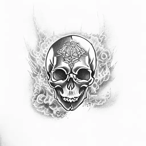 Skull on fire with gutair  tattoo design idea