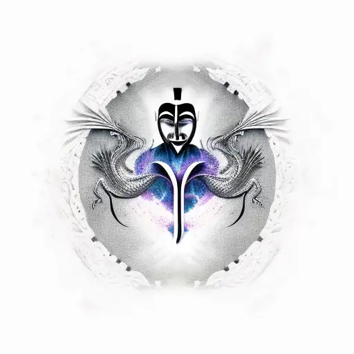 v for vendetta portrait with Japanese dragon background  tattoo design idea