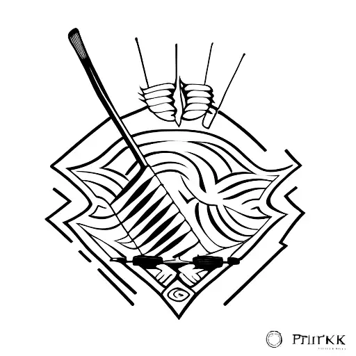 A paintbrush and a lacrosse stick crossed over each other tattoo design idea