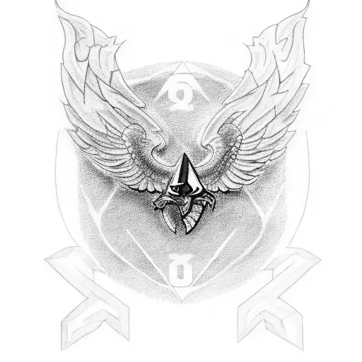 An intricate tattoo depicting the powerful symbol of Ase’ combined with the Atlanta Falcons logo tattoo design idea