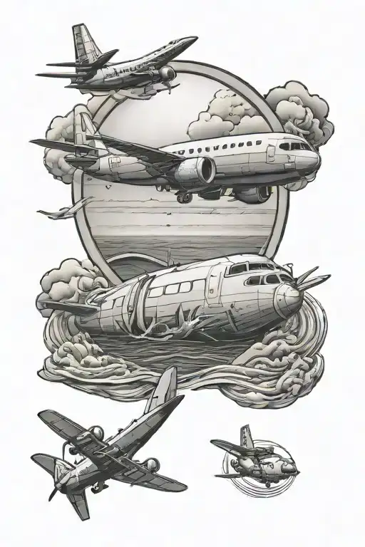 sea and airplane window tattoo design idea