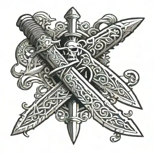 Vertical placement on leg Detailed Sykes commando dagger: Double-edged blade Ribbed grip Tapered blade Realistic depicti tattoo design idea