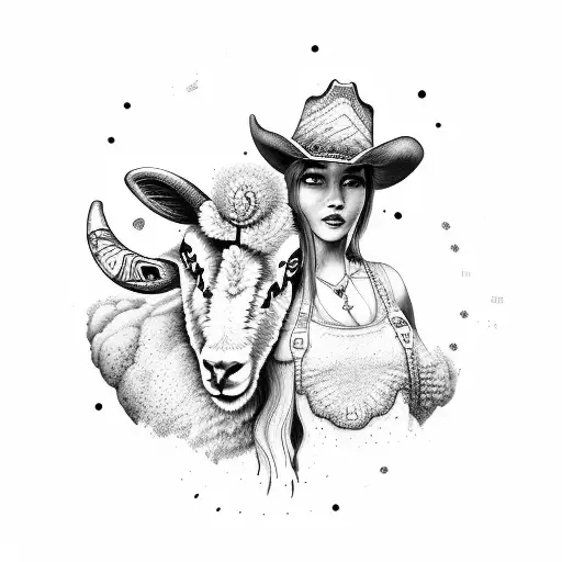 cowgirl with sheep tattoo design idea