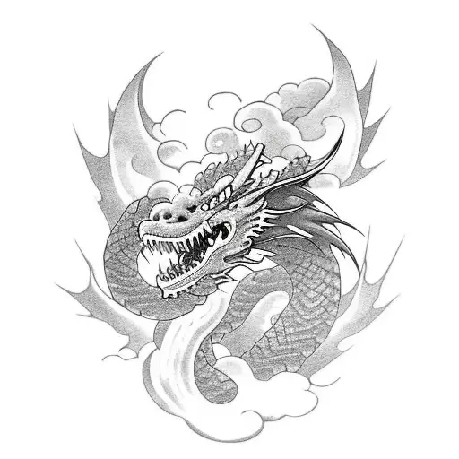Dragon with japanese clouds  tattoo design idea