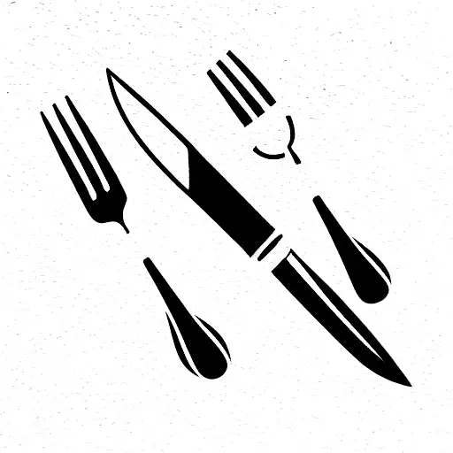 a knife,a fork,a bottle and a cork  tattoo design idea