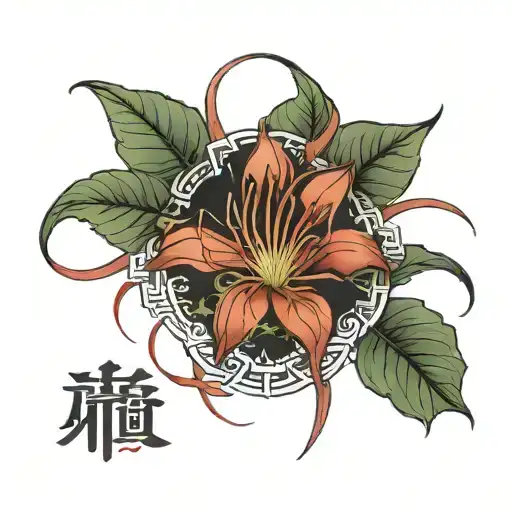 red spider lily with gaara love kanji symbol incorporated tattoo design idea