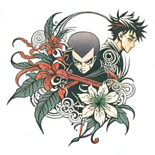 red spider lily with gaara love kanji tattoo design idea