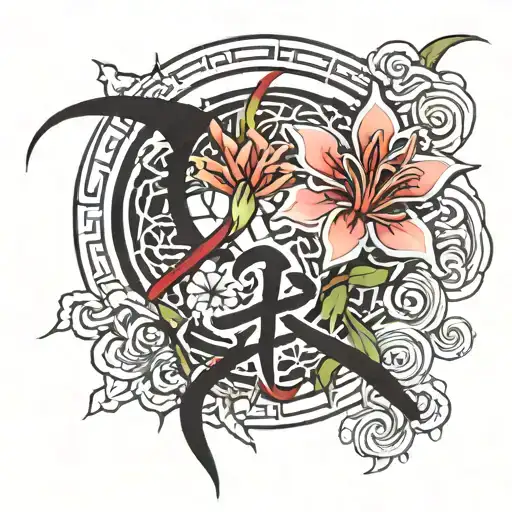 red spider lily with gaara love kanji symbol incorporated tattoo design idea