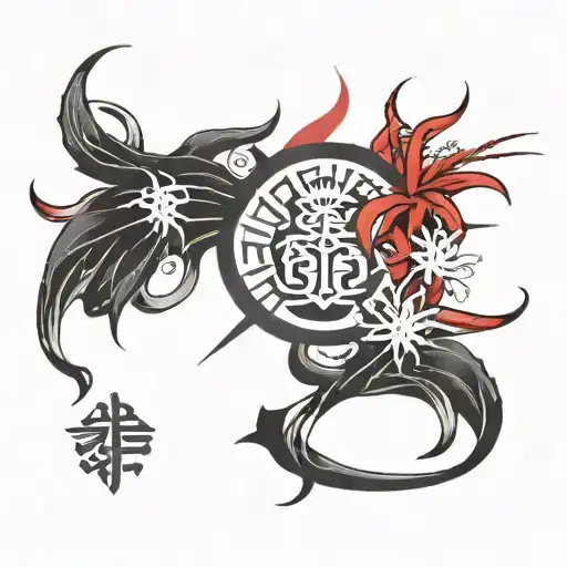 red spider lily with gaara love kanji symbol tattoo design idea