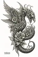 Phoenix and snake crystal flowers tattoo design idea