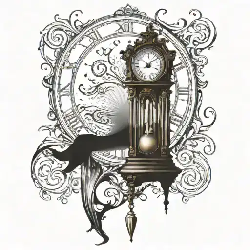 grandfather clock at midnight with a moon behind shining  tattoo design idea