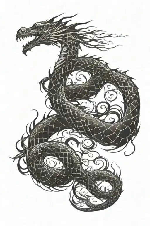 dragon wrap around upper arm and chest red background  tattoo design idea