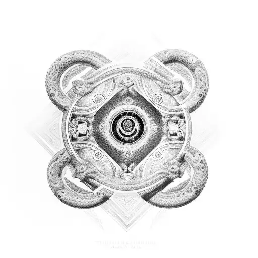 The circle around the Versace logo, which half turns into two king cobras tattoo design idea