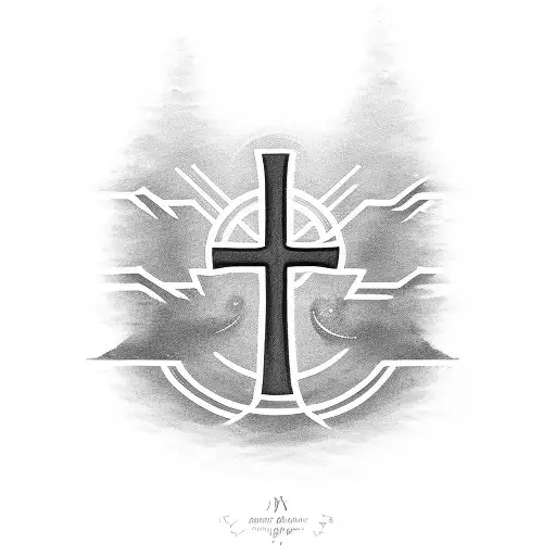 A minimalist black-grey cross with delicate script of 'Just to live is a blessing' tattoo design idea