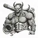 A demon smiling mischievously while holding a microphone, representing your passion for rap music tattoo design idea