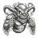 A demon smiling mischievously while holding a microphone, representing your passion for rap music tattoo design idea
