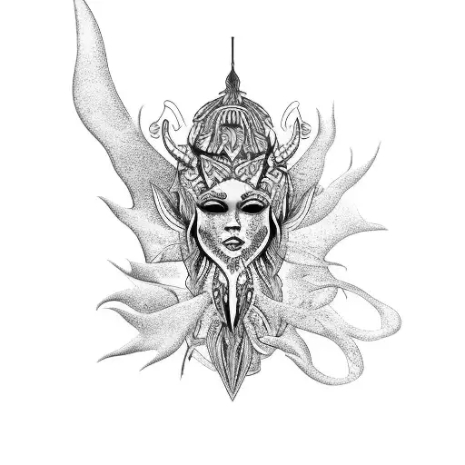 unique high resolution, abundant detail tattoo stencil on paper with smooth clean lines of a stunning tribal mermaid  tattoo design idea