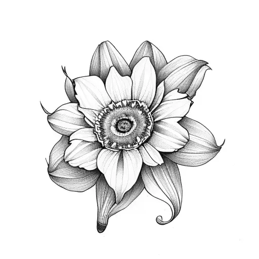 Bouquet of Violet, Daffodil, Daisy, and Morning Glory tattoo design idea