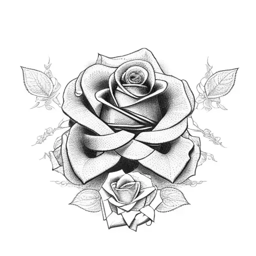 A cross intertwined with a vine of roses tattoo design idea
