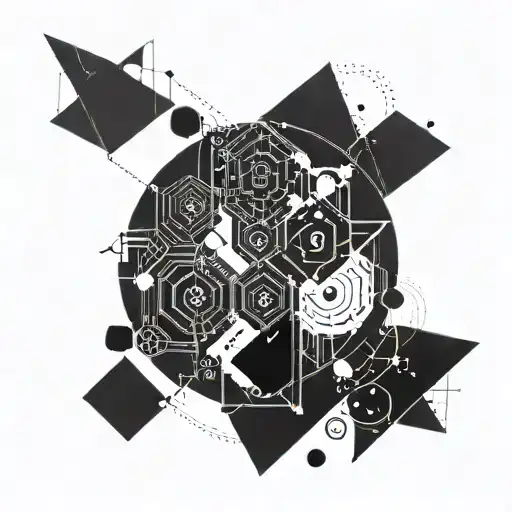 A tattoo design incorporating data science algorithms and math symbols in a futuristic and abstract way tattoo design idea