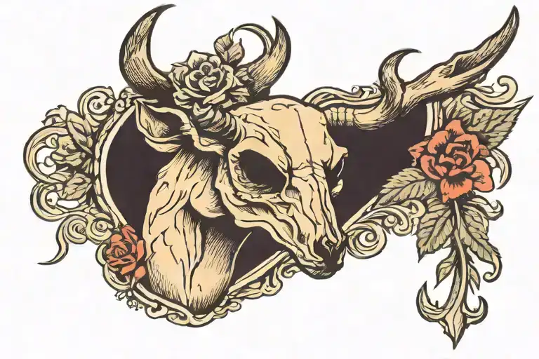 deer skull, hound dog on each side tattoo design idea
