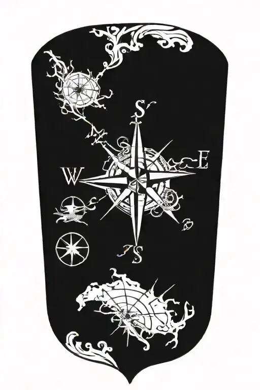 An intricate compass rose design with coordinates of the client's home location, representing their connection to the sea and their roots tattoo design idea