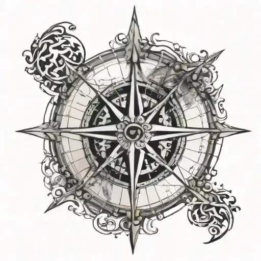 An intricate compass rose design with coordinates of the client's home location, representing their connection to the sea and their roots tattoo design idea