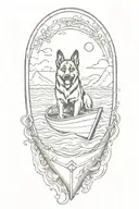 Create a German shepherd guiding a boat through rough waters, blending your love for nature and boating tattoo design idea