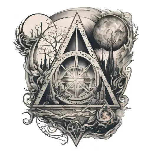 deathly hallows with lord of the rings and star wars tattoo design idea