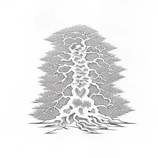 two big trees and two smoller trees bond togeder with roots tattoo design idea
